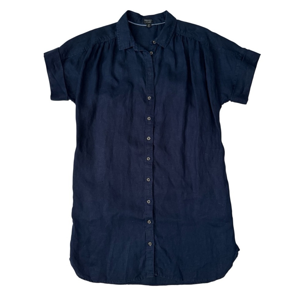 J.Crew Relaxed Linen Shirt Dress Navy Medium Petite - Picture 2 of 8